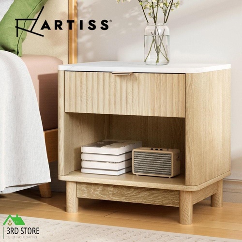 Artiss Bedside Table Drawer Nightstand Side End Table Storage Open Shelf Pine