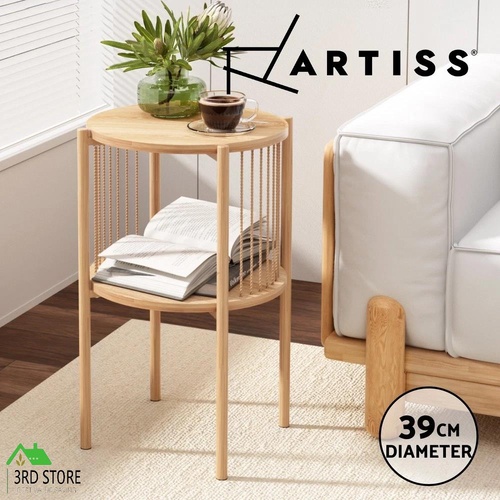 Artiss Coffee Table 2-Tier Storage Side Table Bedside Round End Table Wood