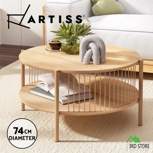 Artiss Coffee Table 2-Tier Storage Side Table Bedside Rustic Storage Shelf Wood