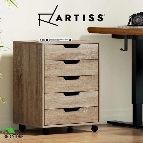 Artiss 5-Drawer Filing Cabinet Mobile Rolling Storage Cabinet Chest of Drawers Stand Scratch Beige