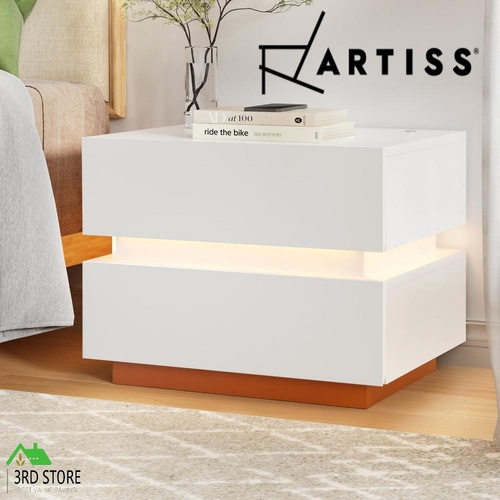 Artiss Smart Bedside Table 2 Drawer LED Wireless Charging Cabinet Nightstand Ada