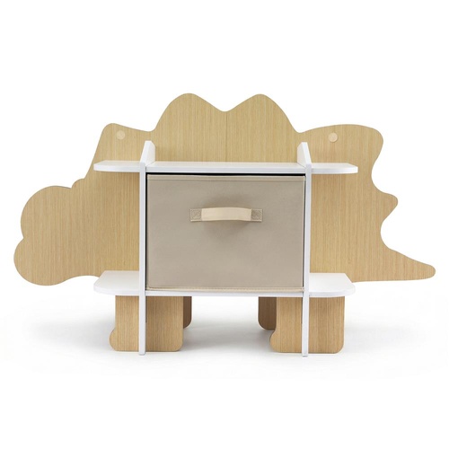 Keezi Dinosaur Kids Bookshelf 2-Tier Children's Bookcase Wooden with with Fabric Drawer, Toddler Bookshelf Toy Storage Organizer for Preschool, Kids R