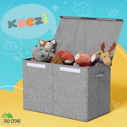 Keezi Large Toy Box Chest Storage with Flip-Top Lid Foldable Organizer Bins Grey