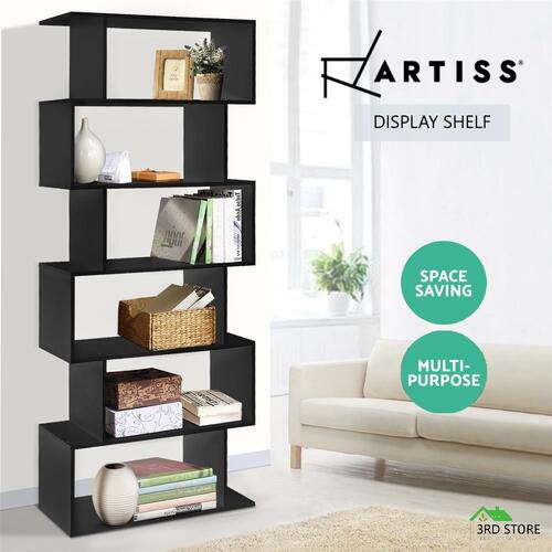 Artiss 6 Tier Display Cabinet Shelf Storage Bookshelf Bookcase Black Stand Rack