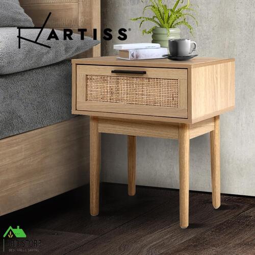Artiss Bedside Tables Table 1 Drawer Storage Cabinet Rattan Wood Nightstand
