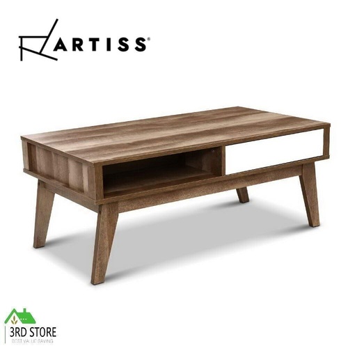 Artiss Coffee Table Storage Tables 2 Drawers Shelf Scandinavian Wooden White