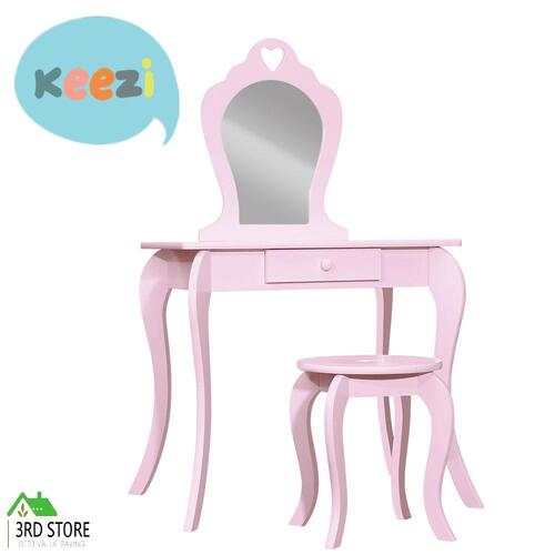 Keezi Kids Vanity Dressing Table Stool Set Mirror Drawer Children Makeup Pink