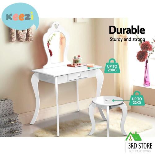 Keezi Kids Vanity Dressing Table Stool Set Mirror Drawer Children Makeup White