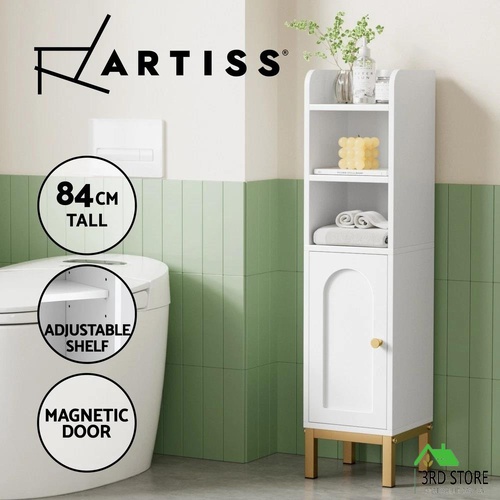 Artiss Bathroom Storage Cabinet Floor Organizer Toilet Corner Adjustable Shelf with Door White