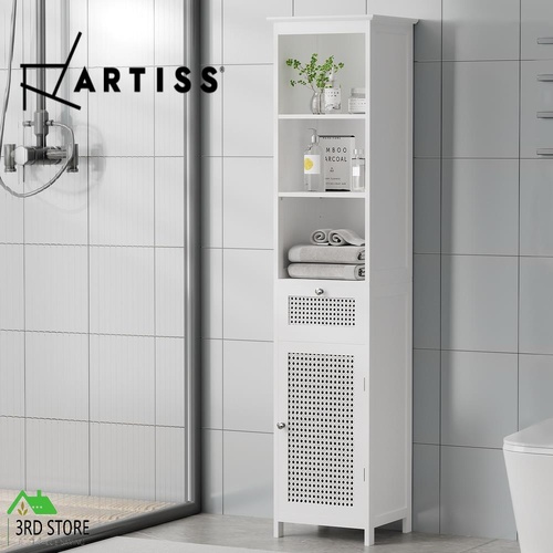 Artiss Bathroom Cabinet Storage 161cm White Rattan Tallboy Toilet Cupboard