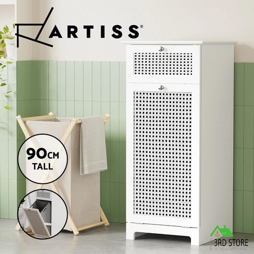 Artiss Laundry Hamper Cabinet Bathroom Storage White Rattan Clothes Basket