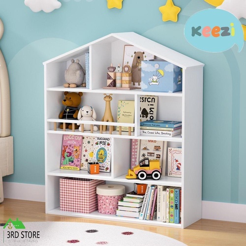 Keezi 4 Tiers Kids Bookshelf Wooden Bookcase Display Storage Organiser Cabinet White