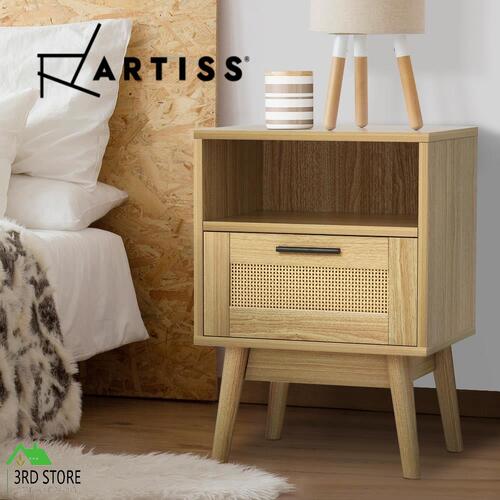 Artiss Bedside Tables Rattan Drawers Side Table Nightstand Storage Cabinet Wood