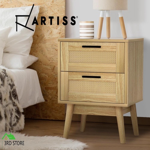 Artiss Bedside Tables Rattan 2 Drawers Side Table Nightstand Storage Cabinet