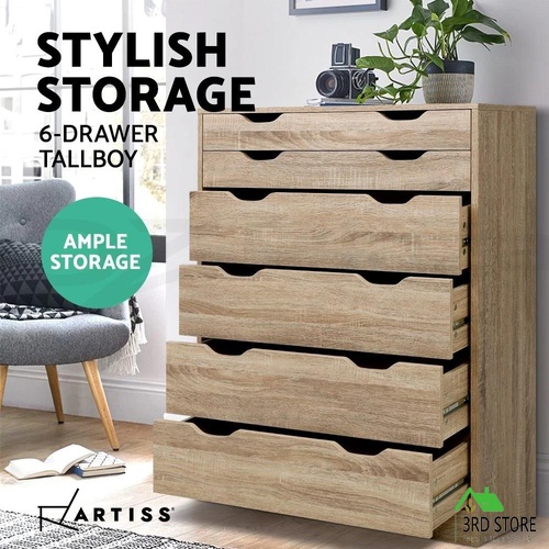 Artiss 6 Chest of Drawers Tallboy Dresser Table Storage Cabinet Oak Bedroom