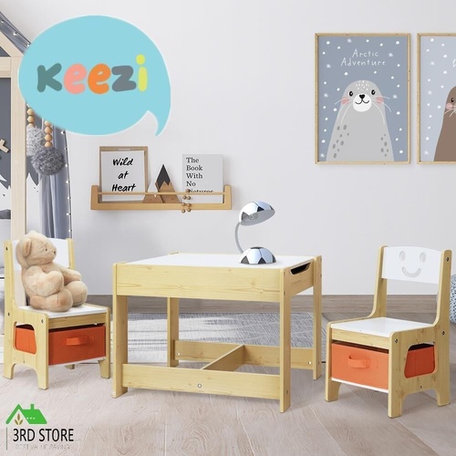 Keezi 3PCS Kids Table and Chairs Set Activity Chalkboard Toys Storage Box Desk