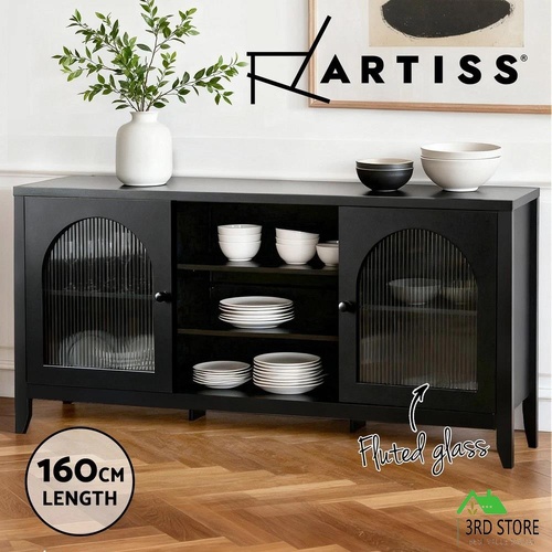 Artiss Buffet Sideboard Cupboard Cabinet Doors 3-Tier Shelf Storage Table Black