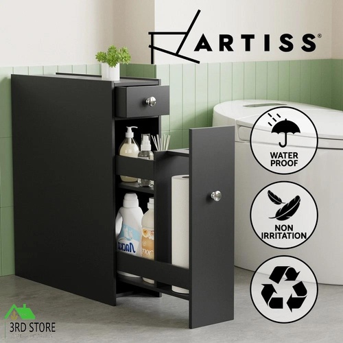Artiss Bathroom Storage Cabinet Toilet Slim Tissue Box Caddy Holder Side Wooden Black