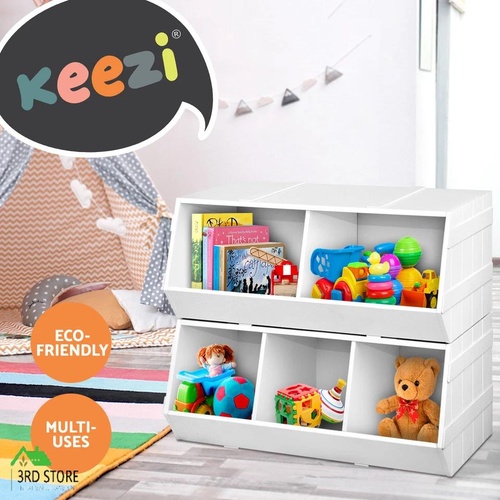Keezi Kids Toy Box Bookshelf Storage Cabinet Stackable Bookcase Shelf Organiser