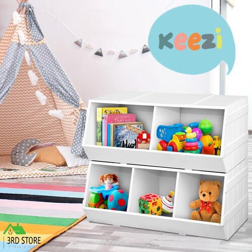 Keezi Kids Toy Box Bookshelf Storage Cabinet Stackable Bookcase Shelf Organiser