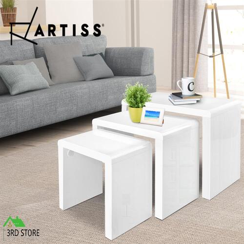 Artiss Bedside Tables Coffee Table Modern High Gloss Wooden Furniture White