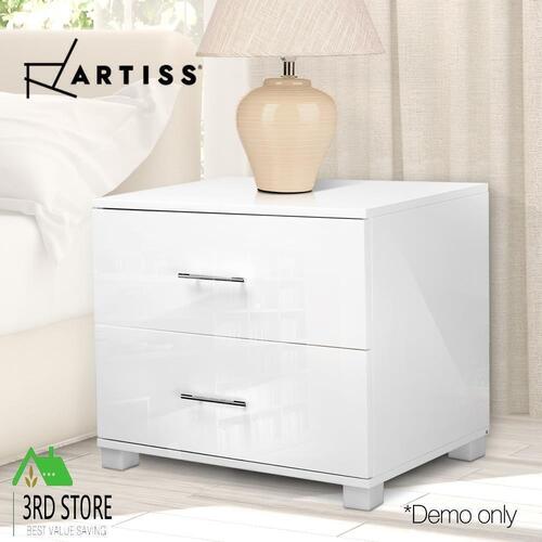 Artiss Bedside Tables Drawers Side Table Gloss White Bedroom Nightstand Lamp