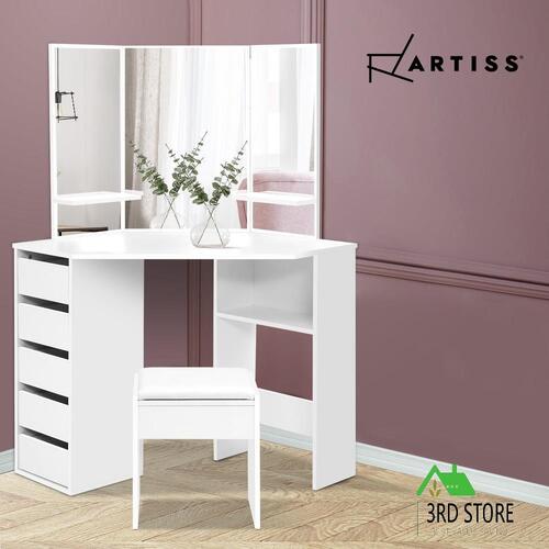 Artiss Corner Dressing Table With Mirror Stool White Mirrors Makeup Tables Chair