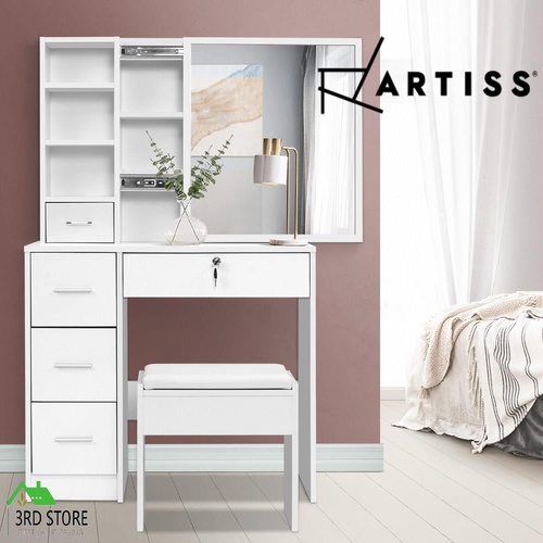 Artiss Dressing Table Stool Mirror Jewellery Cabinet Makeup Storage Drawer White