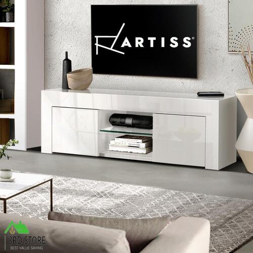 Artiss 130cm TV Cabinet Entertainment Unit Stand High Gloss Storage Shelf White