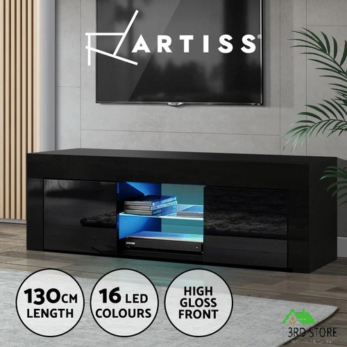 Artiss TV Cabinet Entertainment Unit Stand RGB LED Gloss Furniture 130cm Black