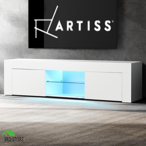 RETURNs Artiss TV Cabinet Entertainment Unit Stand RGB LED Gloss Furniture 130cm White