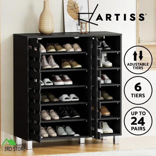 Artiss Shoe Rack Cabinet 6 Tier Storage Shelf Black