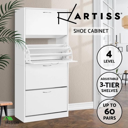 Artiss Shoe Cabinet Shoes Storage Rack Organiser 60 Pairs White Shelf Drawer
