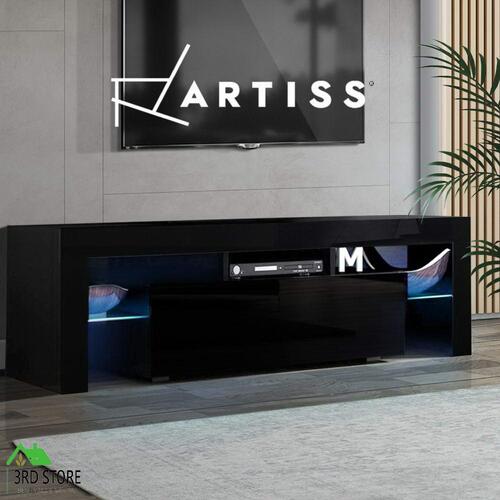 Artiss TV Cabinet Entertainment Unit Stand RGB LED Gloss Furniture 130cm Black