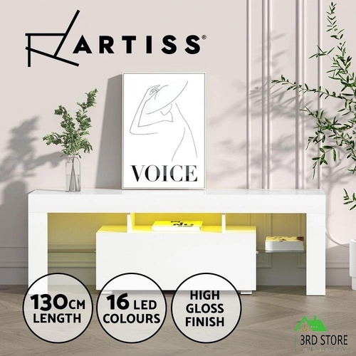 Artiss 130cm RGB LED TV Cabinet Entertainment Unit Stand Gloss Furniture White