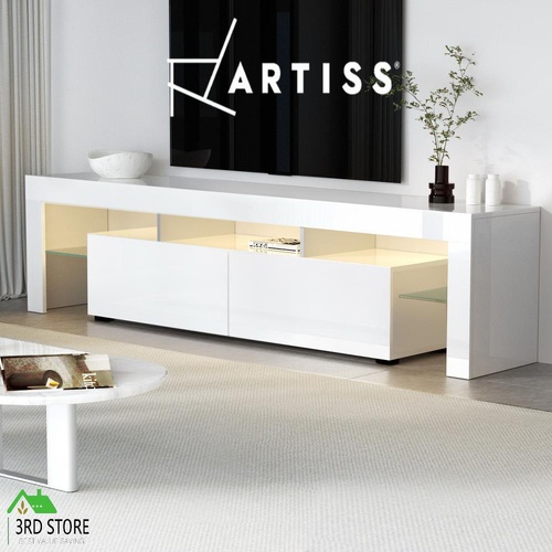 Artiss 189cm RGB LED TV Cabinet Entertainment Unit Stand Gloss Furniture White