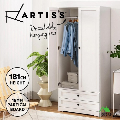 Artiss Wardrobe Clothes Closet Storage Organizer with 2 Doors White