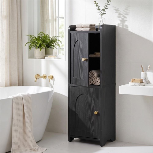 Artiss Bathroom Storage Cabinet Freestanding Cupboard Narrow Floor Shelf Black