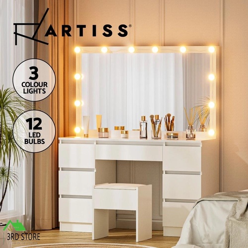 Artiss Dressing Table Vanity Desk Set Stool 12 Led Bulbs White