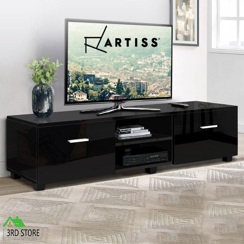 Artiss TV Cabinet Entertainment Unit Stand High Gloss Storage Shelf 140cm Black