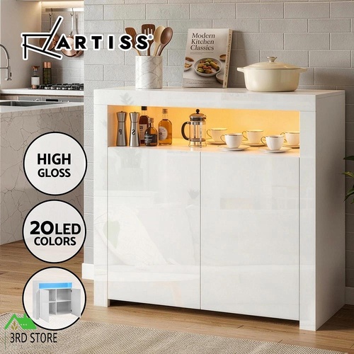 Artiss Buffet Sideboard Cabinet High Gloss Storage Cupboard 2 Doors White Table