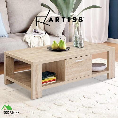 Artiss Coffee Table Wooden Shelf Storage Drawer Tables Thick Tabletop Furniture