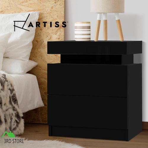 Artiss Bedside Tables 2 Drawers Side Table Storage Nightstand Black Bedroom Wood
