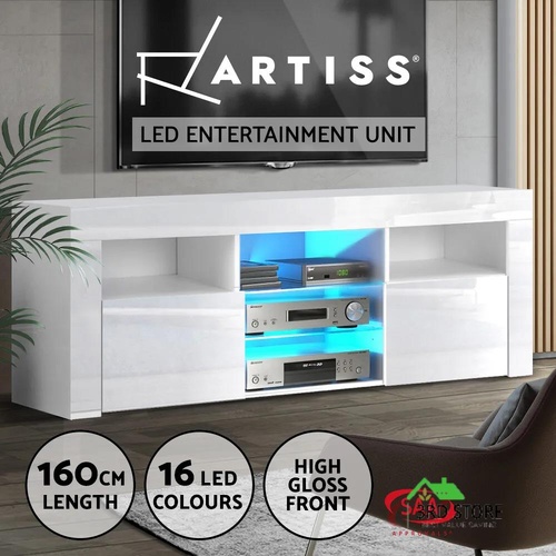 Artiss TV Cabinet Entertainment Unit Stand RGB LED Gloss Furniture 160cm White