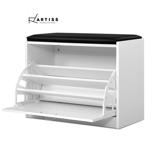 Artiss Shoe Cabinet Bench Shoes Storage Rack Organiser Drawer White 15 Pairs