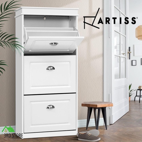 Artiss Shoe Rack Storage Cabinet Organiser Shelf Cupboard 3 tiers 18 Pairs White