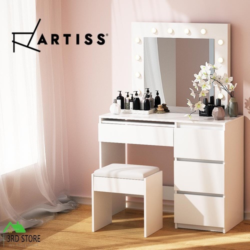 Artiss Dressing Table LED Makeup Mirror Stool Set 12 Bulbs Vanity Desk White