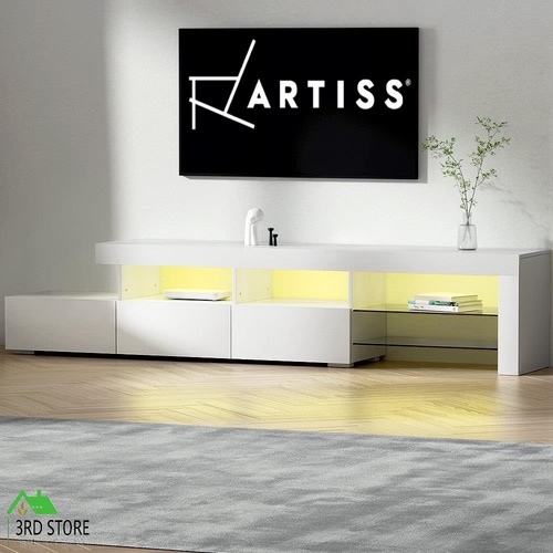Artiss TV Cabinet Entertainment Unit Stand RGB LED Gloss Furniture 215cm White
