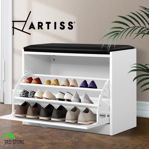 Artiss Shoe Cabinet Bench Shoes Storage Rack Organiser Drawer White 15 Pairs