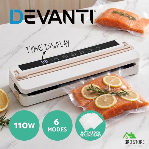 Devanti Food Vacuum Sealer Machine Fresh Storage Auto Seal Slide Cutter 6 Modes White